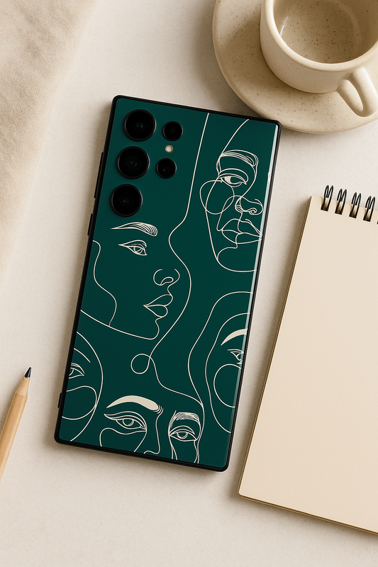Line Art Lady Premium Glass Back Cover For Galaxy S22, S23, S24, S25 Models