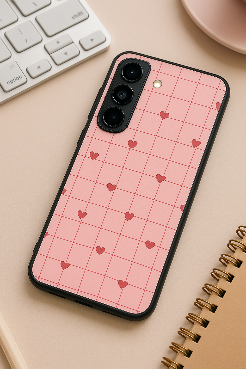 Scrap Book Hearts Premium Glass Back Cover For Galaxy S22, S23, S24, S25 Models