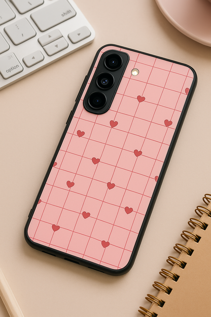 Scrap Book Hearts Premium Glass Back Cover For Galaxy S22, S23, S24, S25 Models