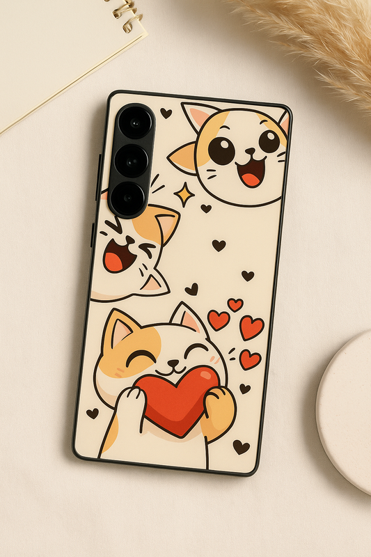 Kitty Love Premium Glass Back Cover For Galaxy S22, S23, S24, S25 Models