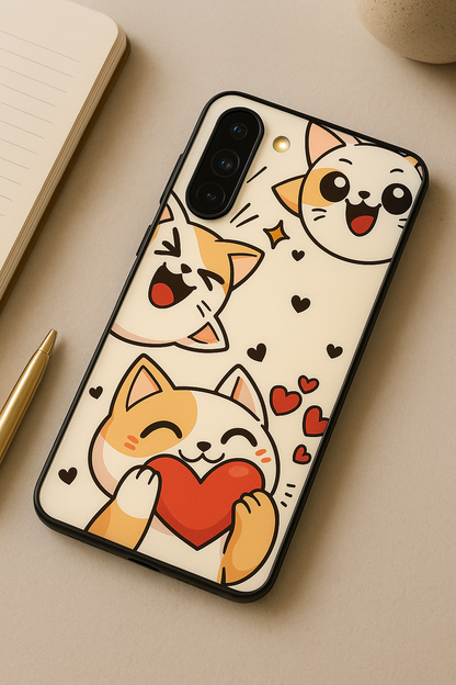 Kitty Love Premium Glass Back Cover For Galaxy S22, S23, S24, S25 Models
