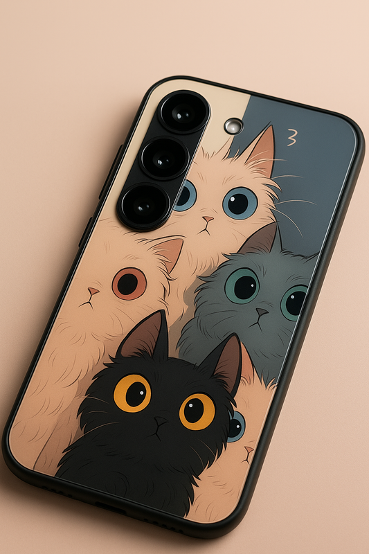 Kitty Mania  Premium Glass Back Cover For Galaxy S22, S23, S24, S25 Models