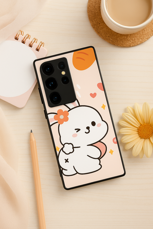 Bunny Pooh Premium Glass Back Cover For Galaxy S22, S23, S24, S25 Models