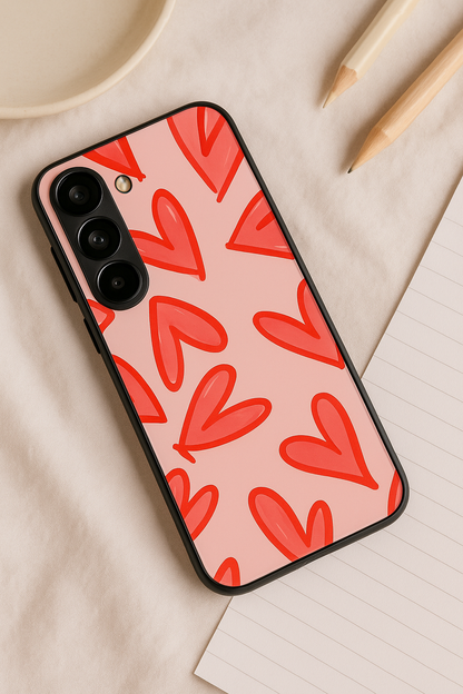 Love Doodles Premium Glass Back Cover For Galaxy S22, S23, S24, S25 Models