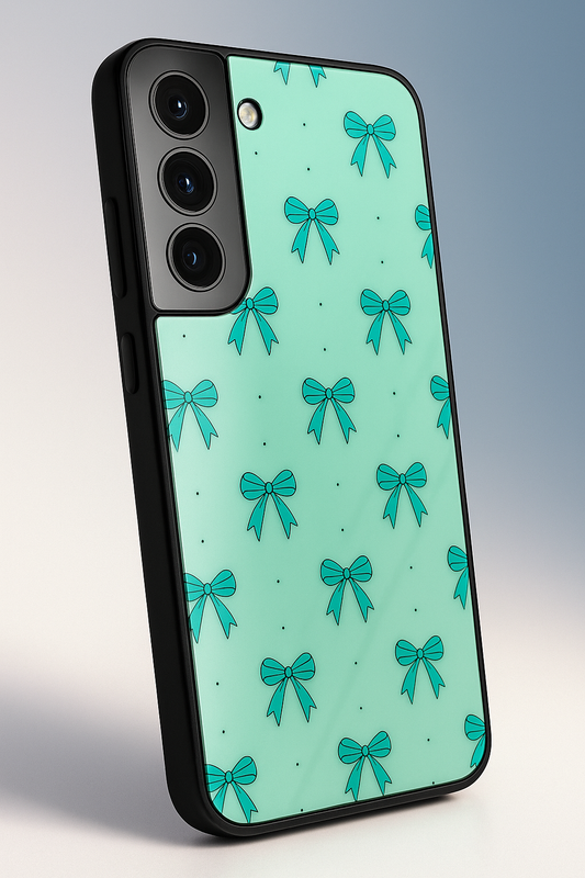 Aesthetic Green Bows Premium Glass Back Cover For Galaxy S22, S23, S24, S25 Models