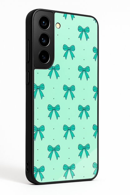 Aesthetic Green Bows Premium Glass Back Cover For Galaxy S22, S23, S24, S25 Models