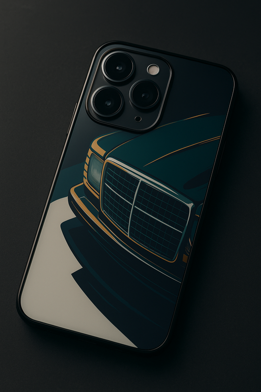 Minimal Car Sketch Premium Glass Back Cover For iPhone 11,12,13,14,15,16 Models