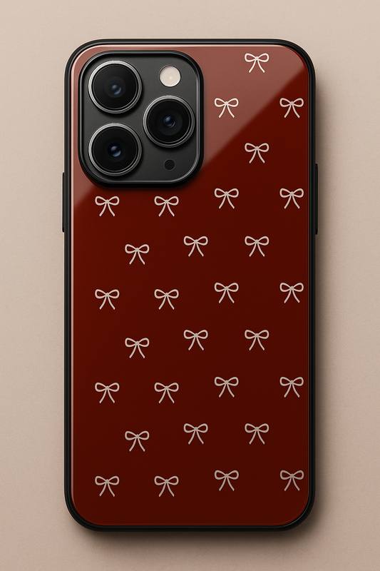 Red Bow Beaut Premium Glass Back Cover For iPhone 11,12,13,14,15,16 Models