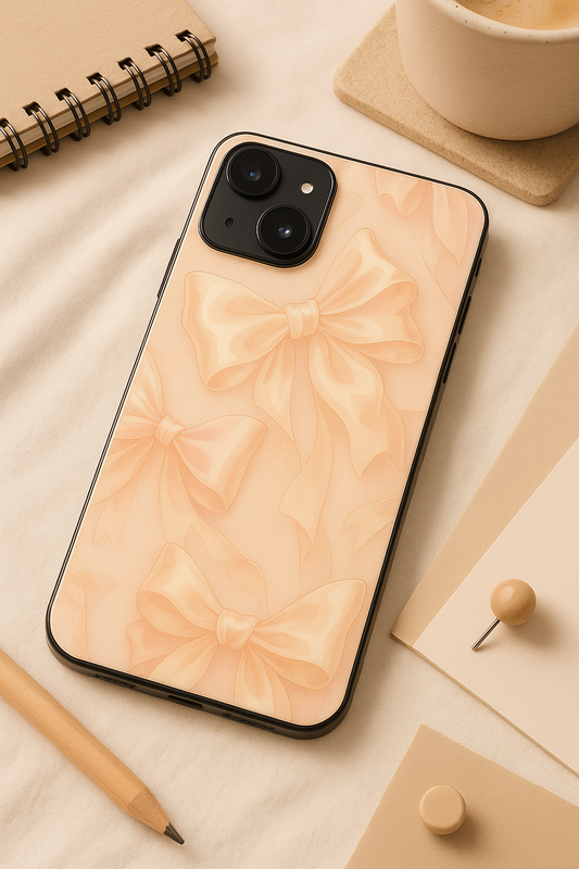 Silky Bows Sketch Premium Glass Back Cover For iPhone 11,12,13,14,15,16 Models