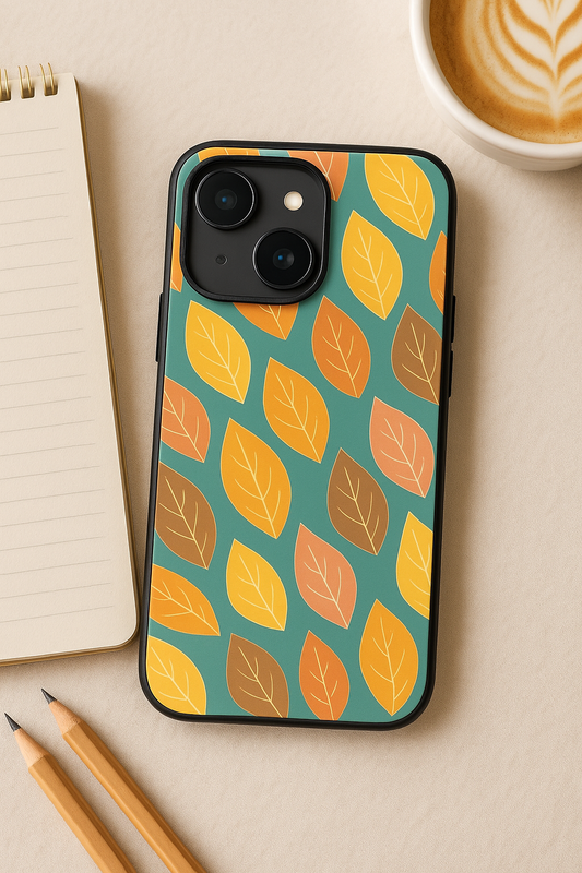 Leaf Pattern Premium Glass Back Cover For iPhone 11,12,13,14,15,16 Models