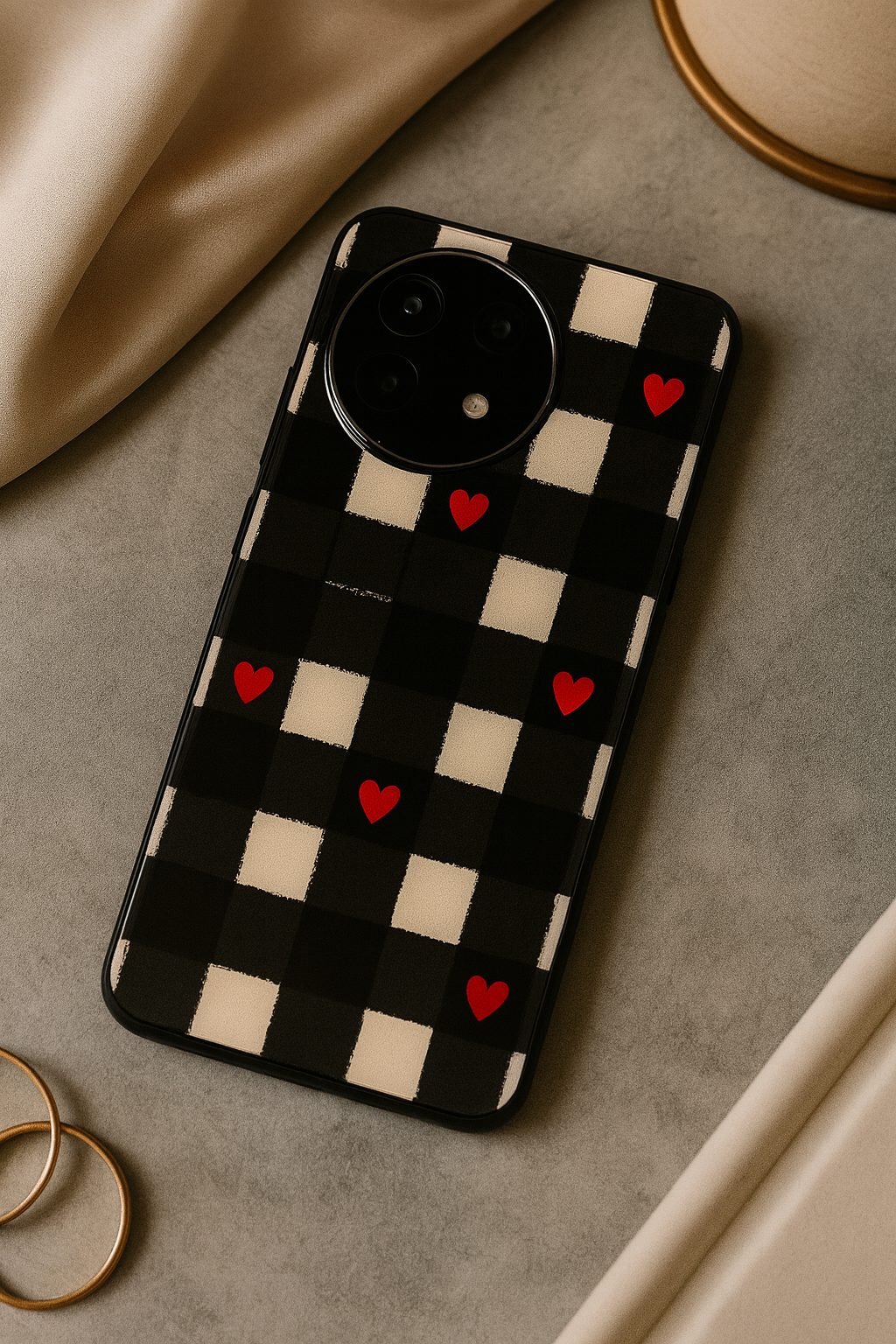 Checkered Hearts Glass Back Cover For One Plus 13, 12, 11, 10, Nord Series