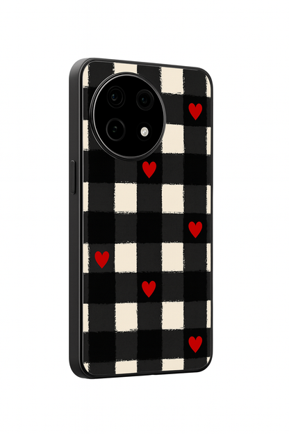 Checkered Hearts Glass Back Cover For One Plus 13, 12, 11, 10, Nord Series