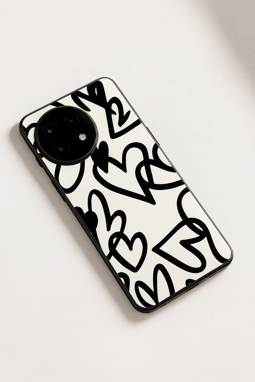 Black Hearts Premium Glass Back Cover For One Plus 13, 12, 11, 10, Nord Series