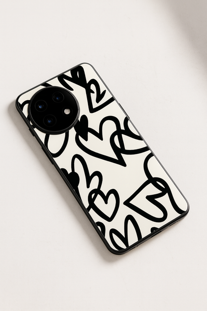 Black Hearts Premium Glass Back Cover For One Plus 13, 12, 11, 10, Nord Series