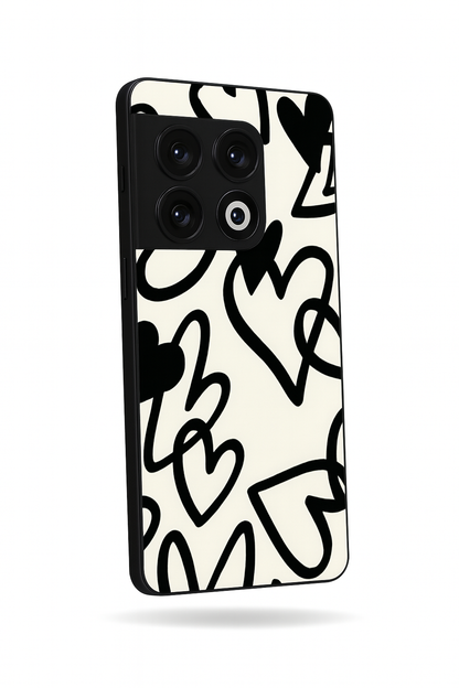 Black Hearts Premium Glass Back Cover For One Plus 13, 12, 11, 10, Nord Series