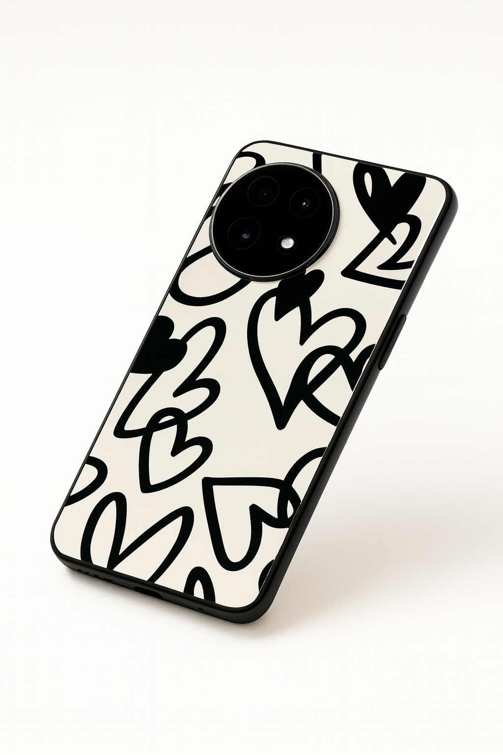 Black Hearts Premium Glass Back Cover For One Plus 13, 12, 11, 10, Nord Series
