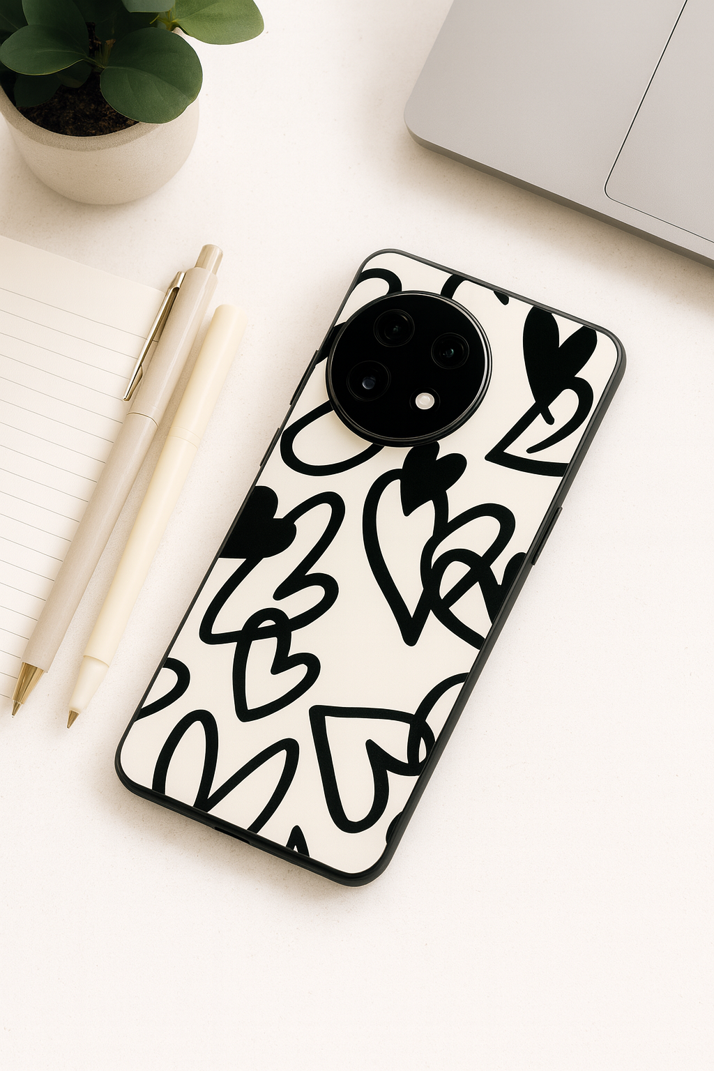Black Hearts Premium Glass Back Cover For One Plus 13, 12, 11, 10, Nord Series