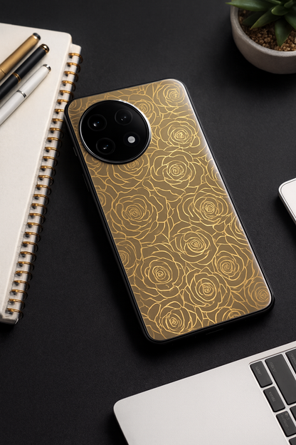 Golden Petal Glass Back Cover For One Plus 13, 12, 11, 10, Nord Series