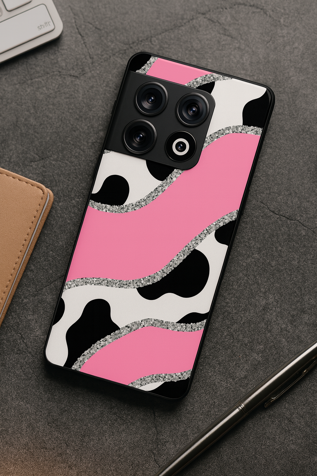 Pink Love Glass Back Cover For One Plus 13, 12, 11, 10, Nord Series