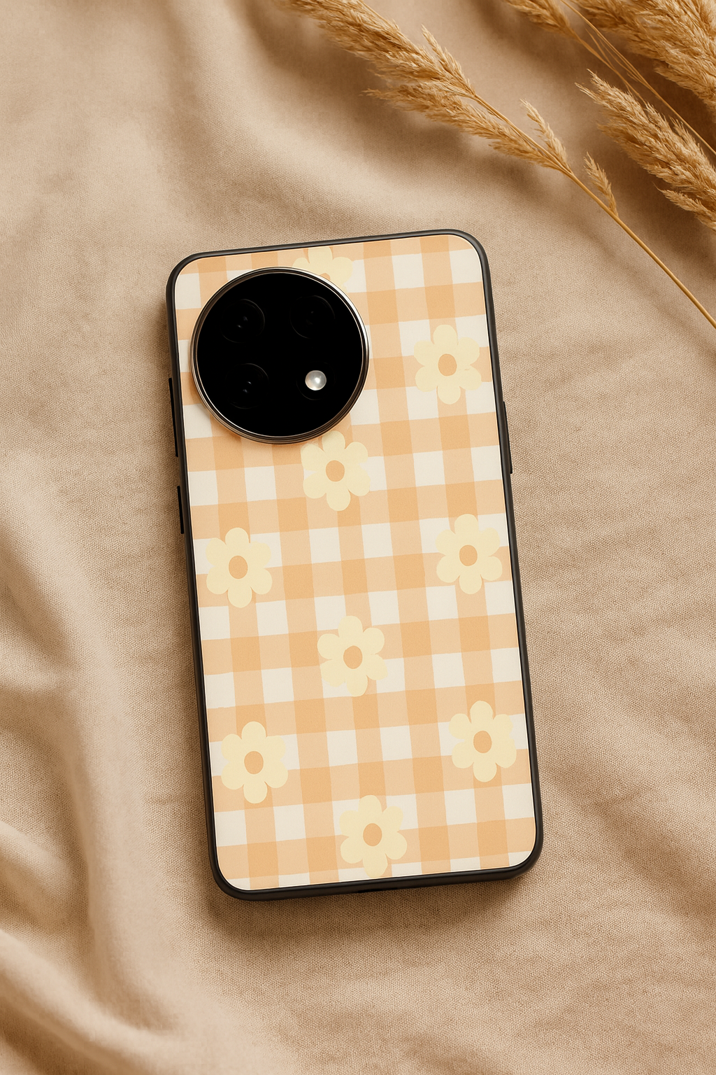 Nude Floral Checks Glass Back Cover For One Plus 13, 12, 11, 10, Nord Series