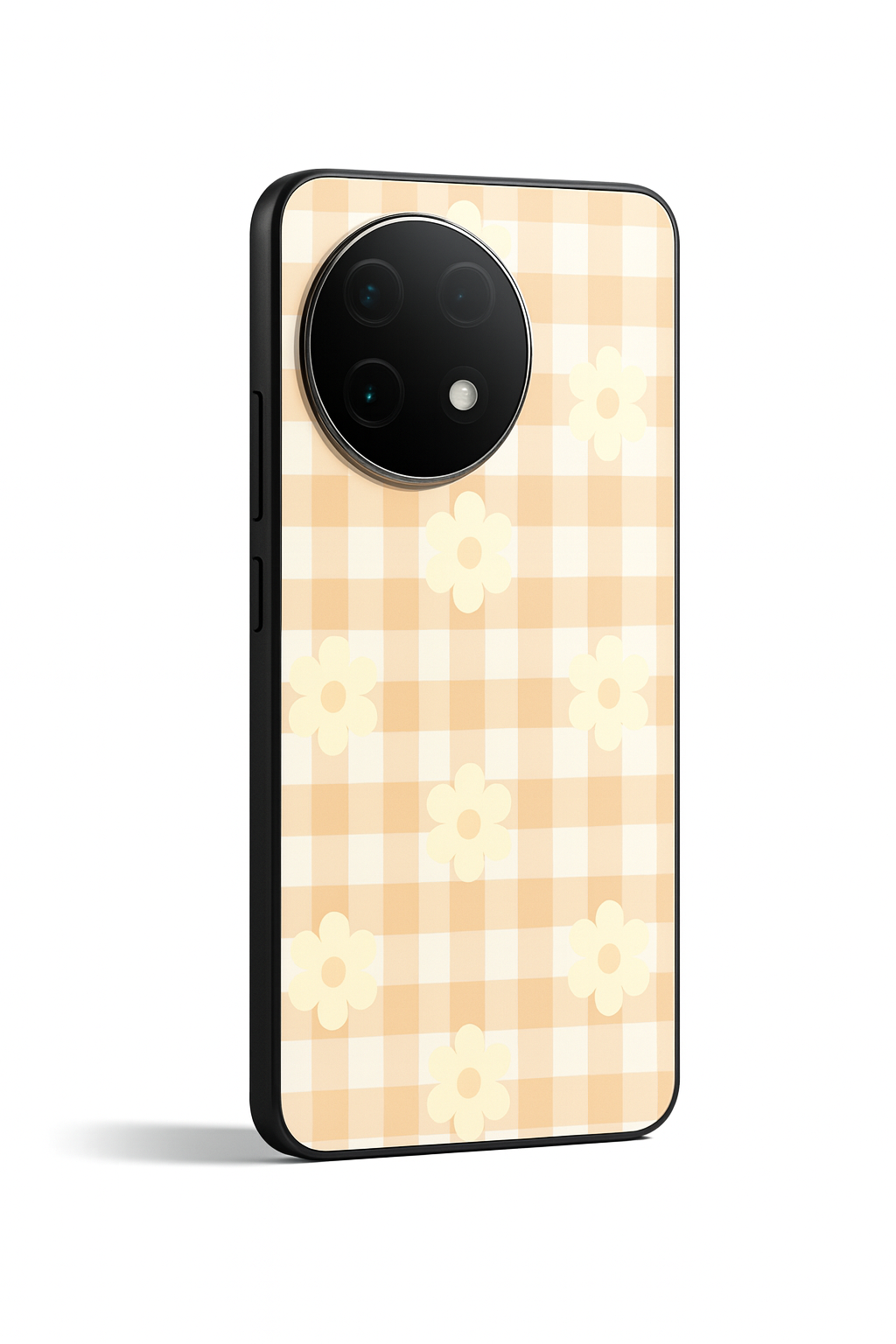 Nude Floral Checks Glass Back Cover For One Plus 13, 12, 11, 10, Nord Series