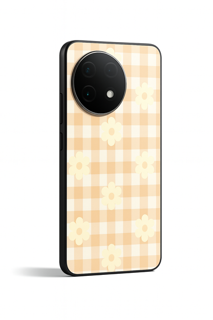 Nude Floral Checks Glass Back Cover For One Plus 13, 12, 11, 10, Nord Series