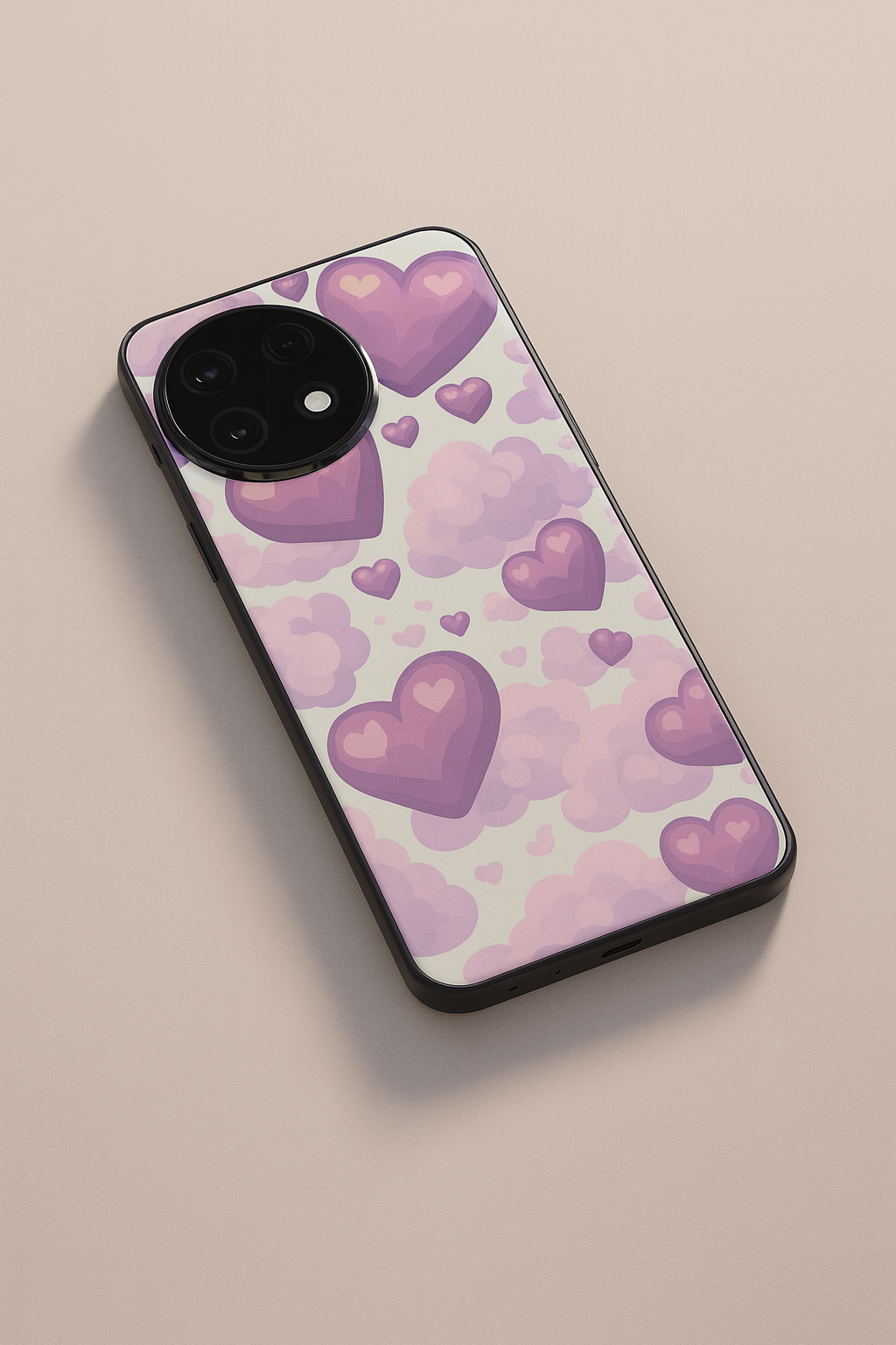 Purple Hearts Glass Back Cover For One Plus 13, 12, 11, 10, Nord Series