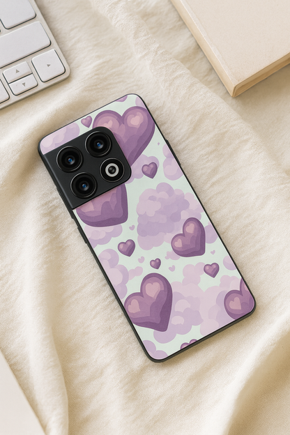 Purple Hearts Glass Back Cover For One Plus 13, 12, 11, 10, Nord Series