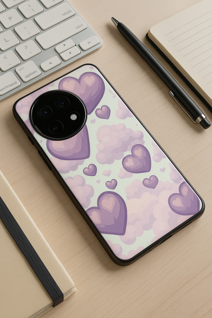 Purple Hearts Glass Back Cover For One Plus 13, 12, 11, 10, Nord Series