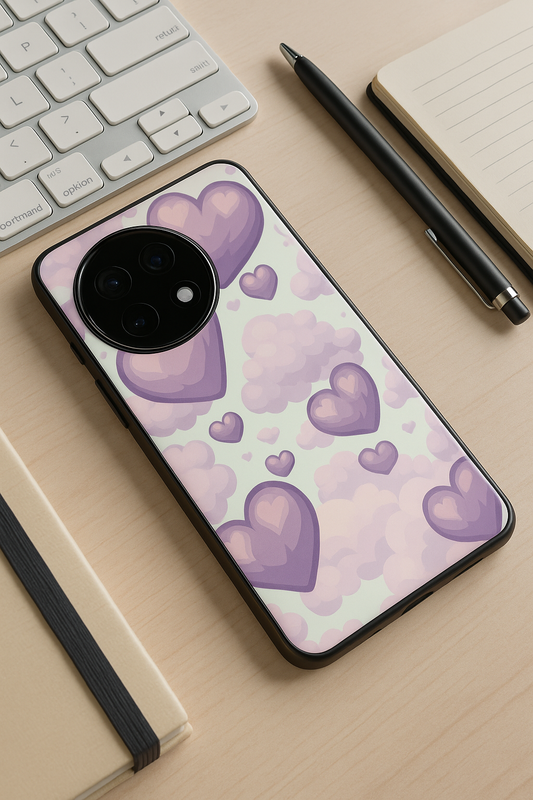 Purple Hearts Glass Back Cover For One Plus 13, 12, 11, 10, Nord Series