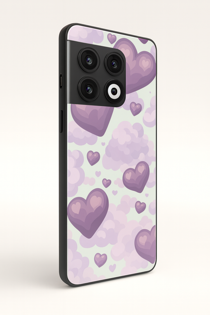 Purple Hearts Glass Back Cover For One Plus 13, 12, 11, 10, Nord Series