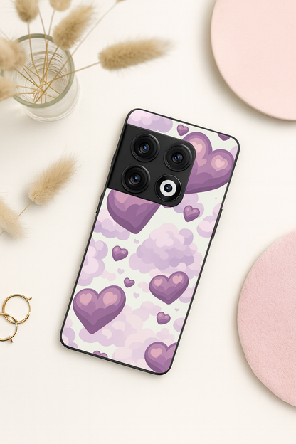 Purple Hearts Glass Back Cover For One Plus 13, 12, 11, 10, Nord Series