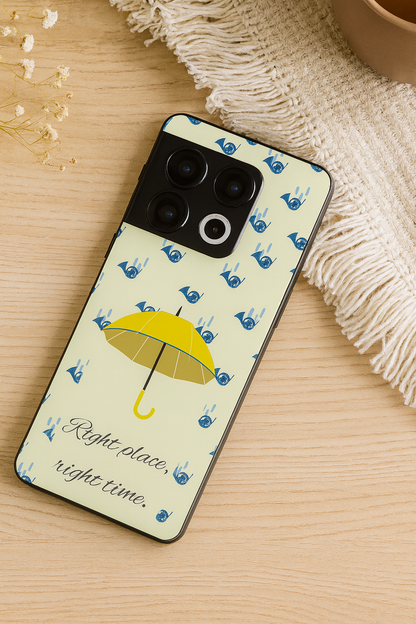 HIMYM Right Place Right Time Glass Back Cover For One Plus 13, 12, 11, 10, Nord Series