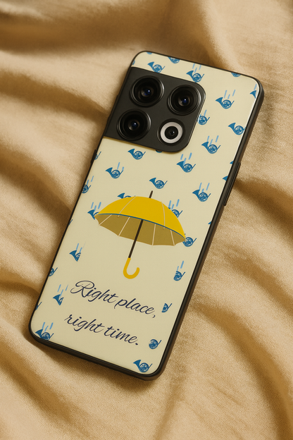 HIMYM Right Place Right Time Glass Back Cover For One Plus 13, 12, 11, 10, Nord Series