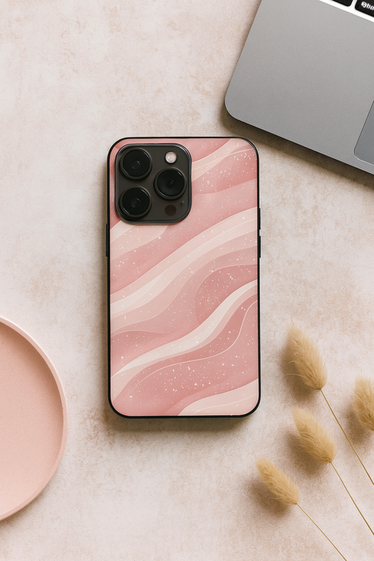 Rosé Waves Premium Glass Back Cover For iPhone 11,12,13,14,15,16,17 Models