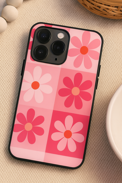 Floral Funk Premium Glass Back Cover For iPhone 11,12,13,14,15,16,17 Models