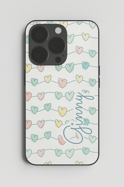 Pastel Strings Personalised Name Premium Glass Back Cover For iPhone 11,12,13,14,15,16 Models