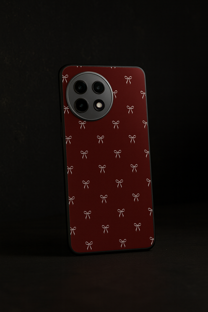 Red Bow Beaut Premium Glass Back Cover For One Plus 13, 12, 11, 10, Nord Series