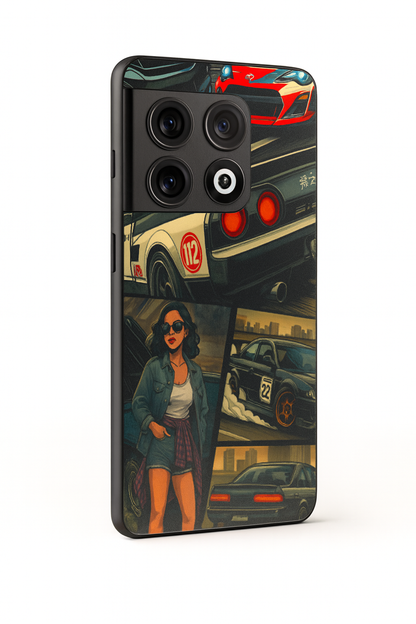 Drag Cars Premium Glass Back Cover For One Plus 13, 12, 11, 10, Nord Series