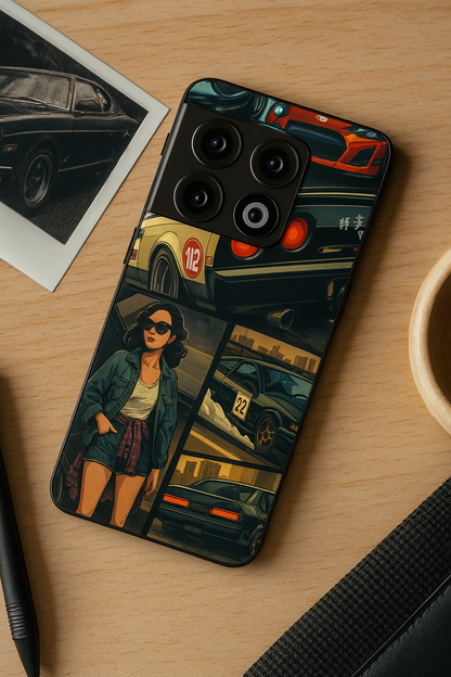 Drag Cars Premium Glass Back Cover For One Plus 13, 12, 11, 10, Nord Series