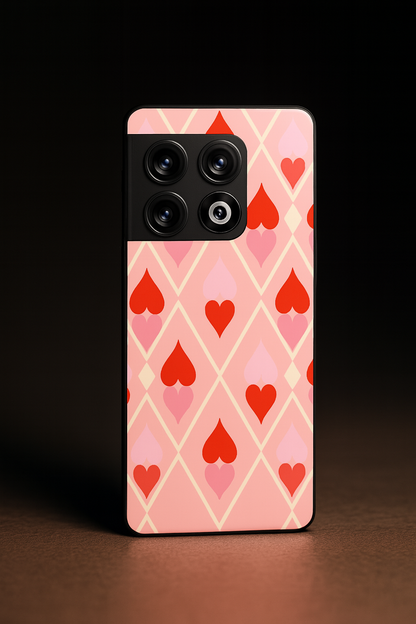 Hearts Play Premium Glass Back Cover For One Plus 13, 12, 11, 10, Nord Series