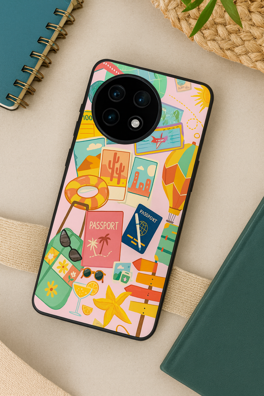 I Love Travelling Premium Glass Back Cover For One Plus 13, 12, 11, 10, Nord Series