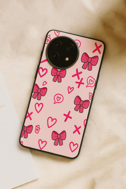 XOXO Bows Premium Glass Back Cover For One Plus 13, 12, 11, 10, Nord Series