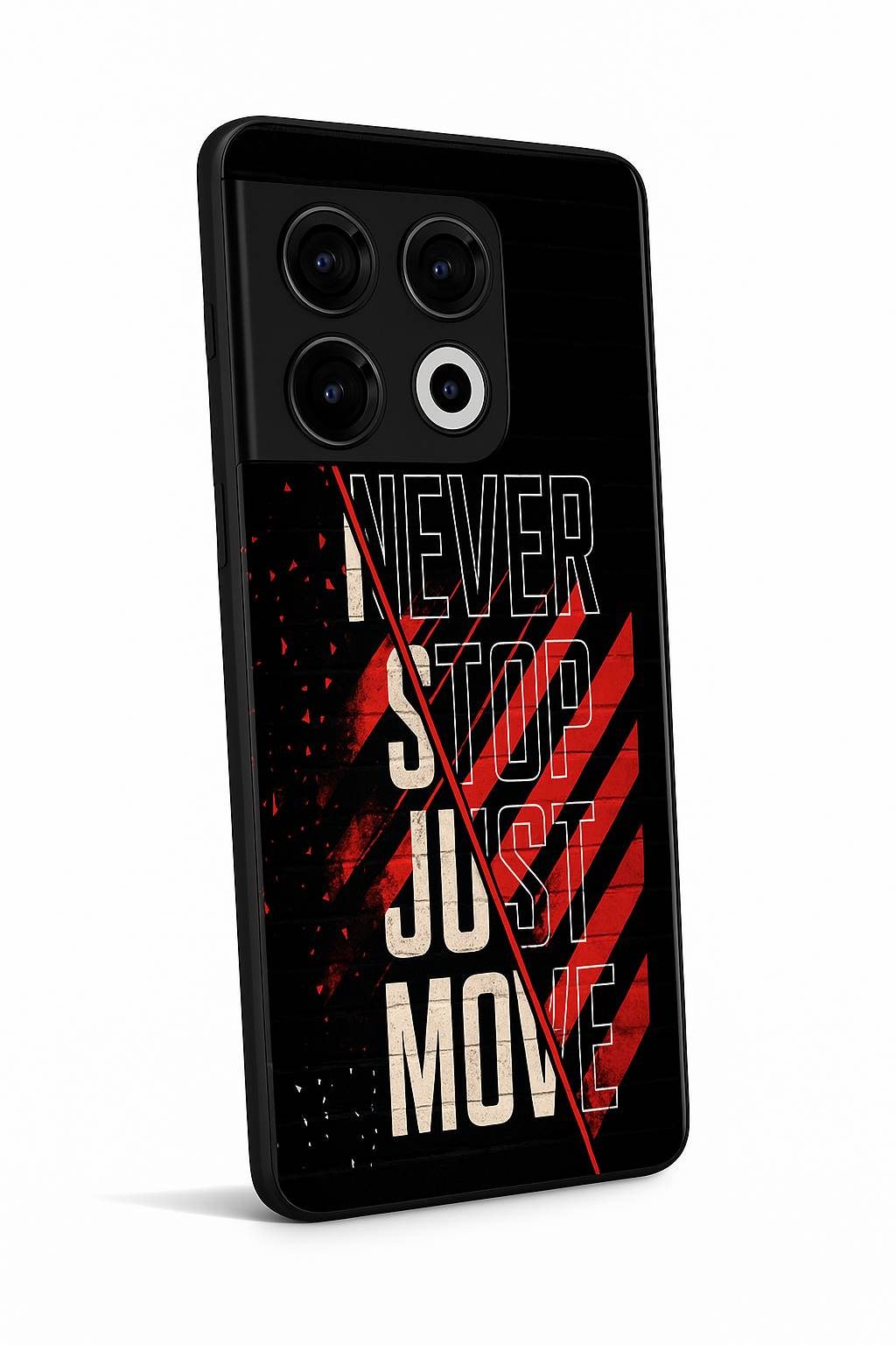 Never Stop Premium Glass Back Cover For One Plus 13, 12, 11, 10, Nord Series