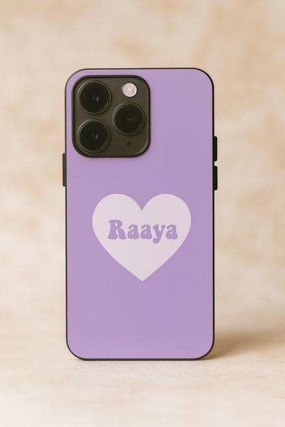 Mint Heart Personalised Name Premium Glass Back Cover For iPhone 11,12,13,14,15,16 Models
