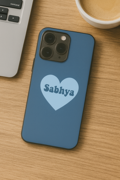 Mint Heart Personalised Name Premium Glass Back Cover For iPhone 11,12,13,14,15,16 Models