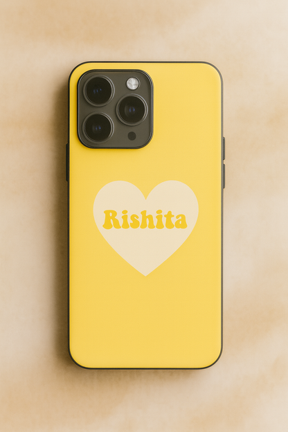 Sunny Heart Personalised Name Premium Glass Back Cover For iPhone 11,12,13,14,15,16 Models