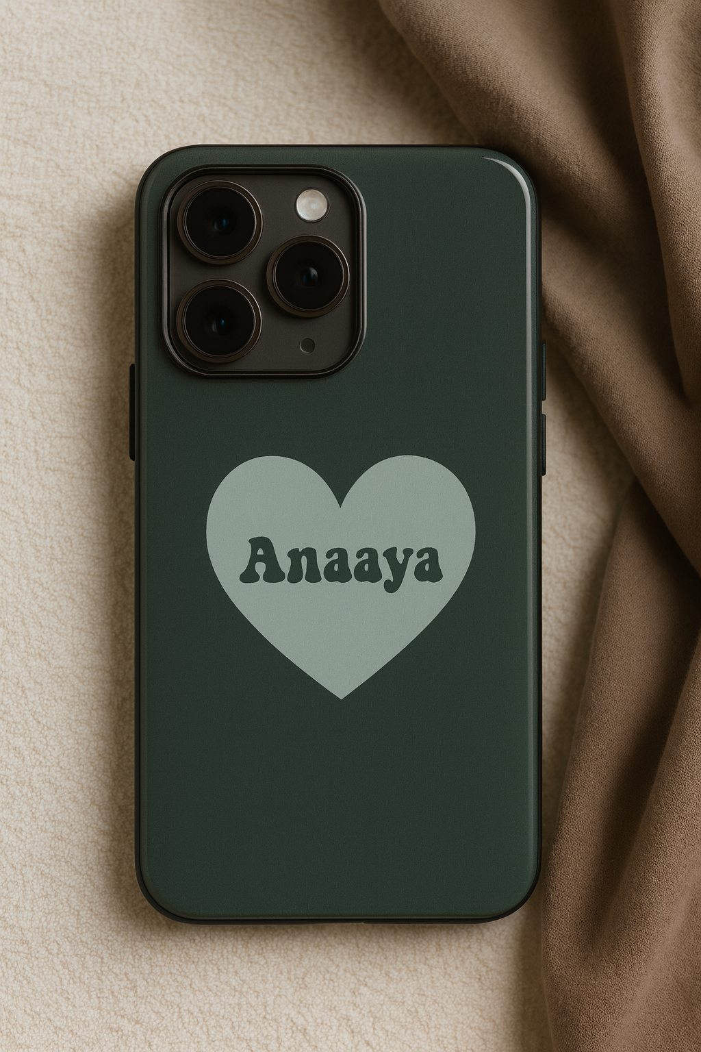 Mint Heart Personalised Name Premium Glass Back Cover For iPhone 11,12,13,14,15,16 Models