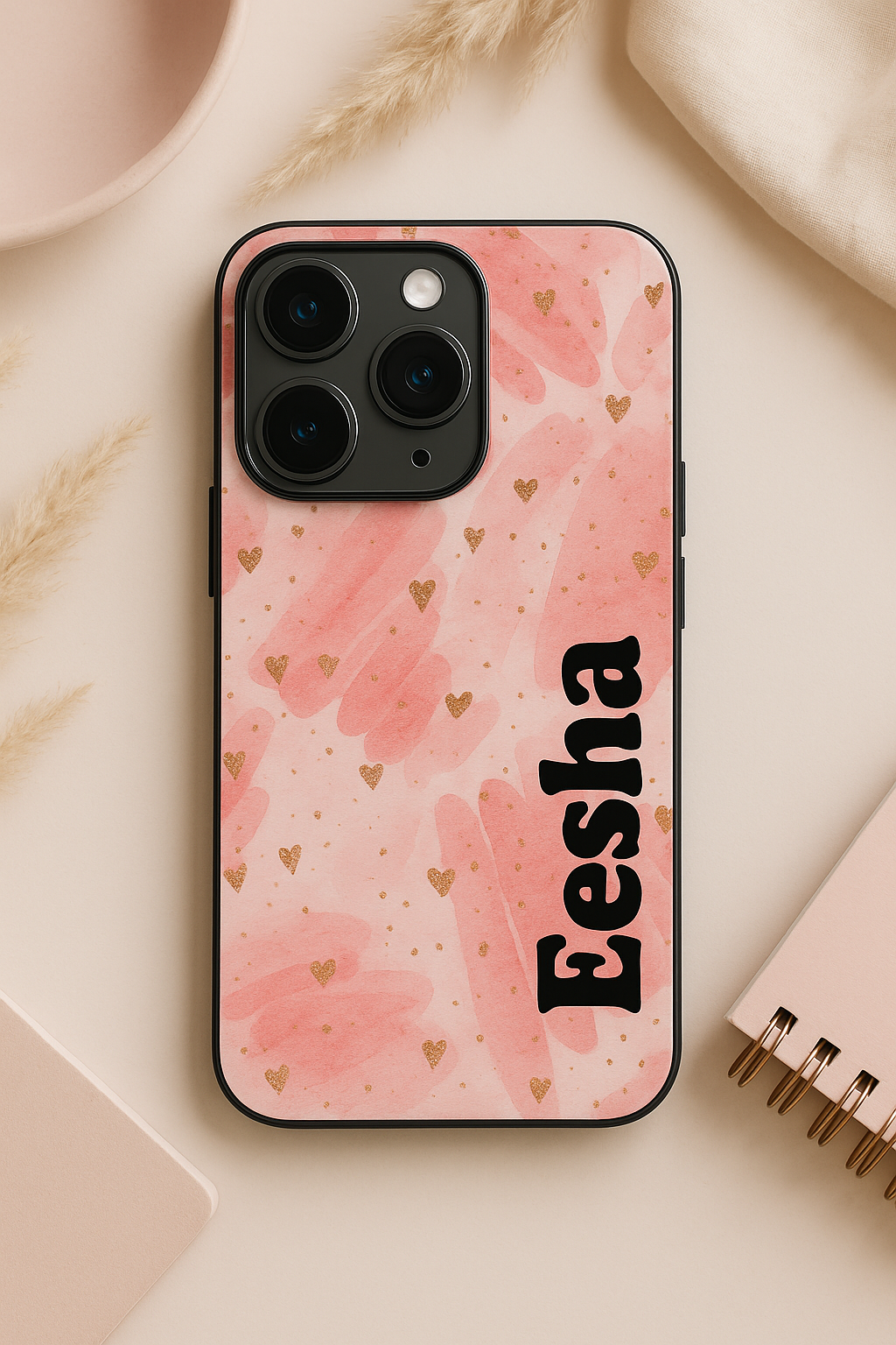Blush Aura. Personalised Name Premium Glass Back Cover For iPhone 11,12,13,14,15,16 Models