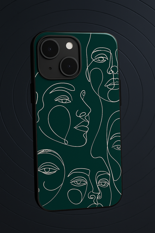 Line Art Lady  Premium Glass Back Cover For iPhone 11,12,13,14,15,16 Models